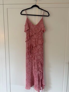 Zara Rose-Pink Ruffle Slip Midi Dress